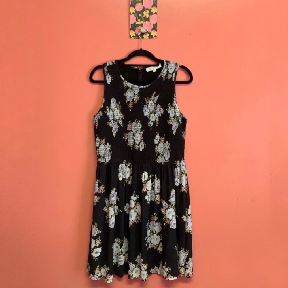 LOFT A-Line Floral Ruched Tank Sleeveless Dress 12